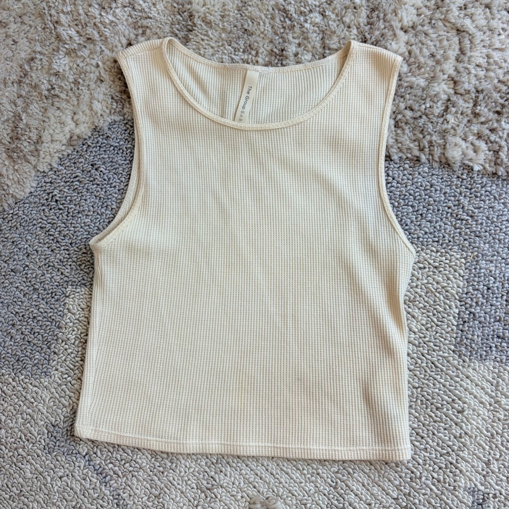 The Group by Babaton Waffle Knit Tank Top Cream Sleeveless Crew Neck XS
